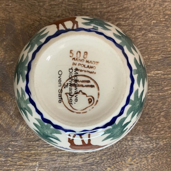 VTG Boleslawiec Polish Pottery Set-Winter Chapel Plate, Reindeer Pine Bowl, Mug - Picture 5 of 8